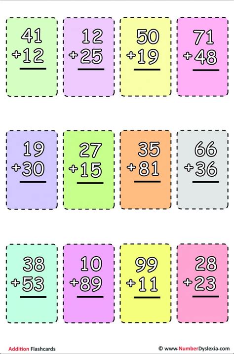 Printable Addition Flash Cards With Free Pdf Number Dyslexia