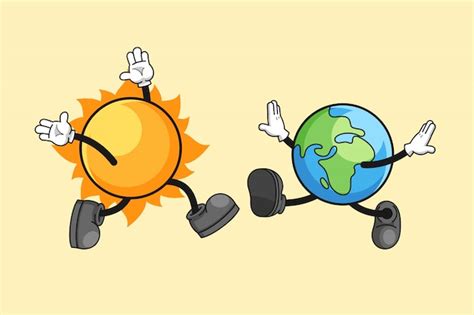 Premium Vector Sun And Earth Cartoon Illustration With A Happy Encounter