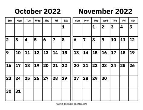 October and November 2022 Calendar