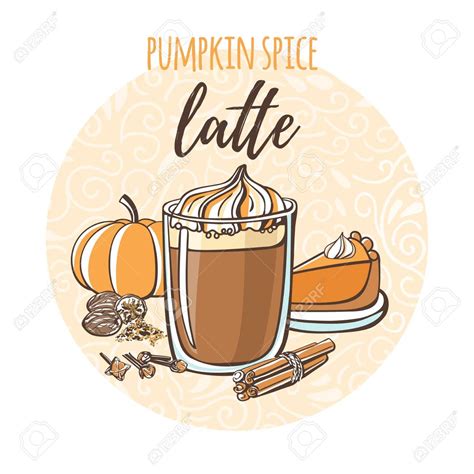 Pumpkin Spice Latte Vector Illustration Of Circle Drink And Ingredients Hand Drawn Doodle For