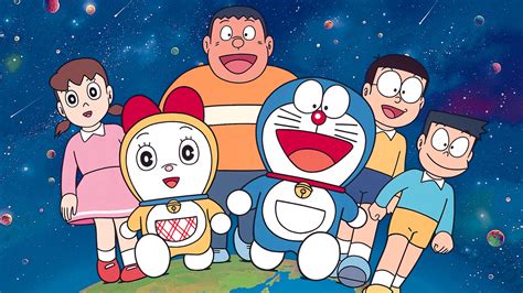 Doraemon And Friends With Background Of Planets And Stars Hd Doraemon