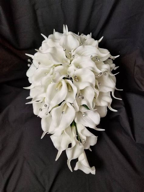 White Real Touch Calla Bouquet Calla Lily Cascading Bouquet Etsy