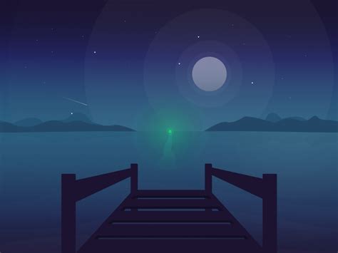 A dock with a green light. Three: The Green Light by Chris Macrae on Dribbble