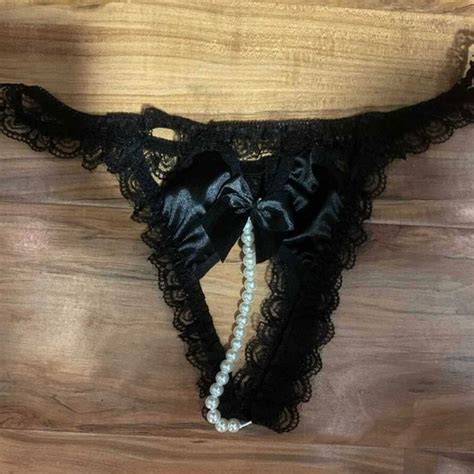 Intimates And Sleepwear Black Lace Pearl Crotchless Thong New Poshmark