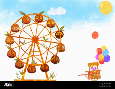 Illustration Of Autumn Scenery In Amusement Park Stock Photo Alamy
