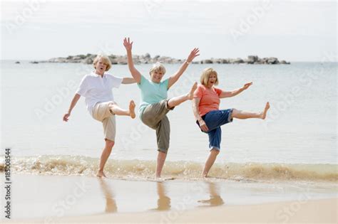 Group Of Three Senior Mature Retired Women On Their 60s Having Fun