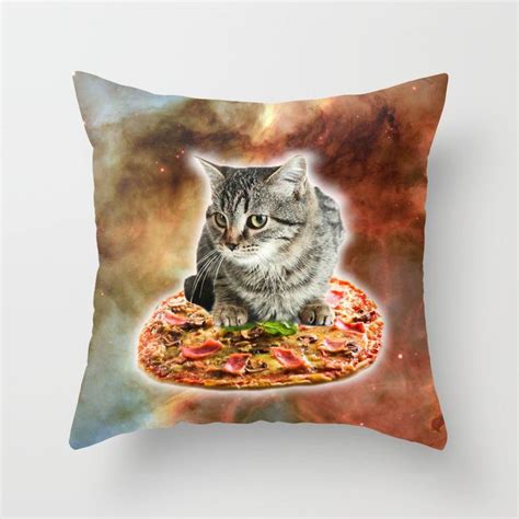 Buy Galaxy Kitty Cat Riding Pizza In Space Throw Pillow By Randomgalaxy