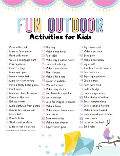 Outdoor Activities For Kids Printable List