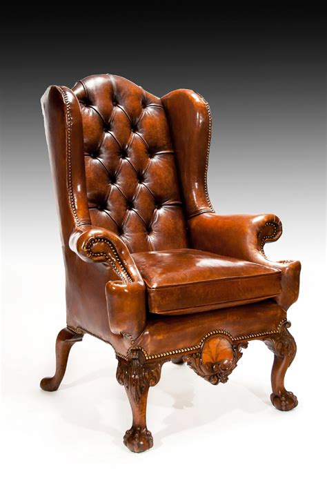 These wing chairs are always in style. exceptional 19th Century Walnut Leather Wing Back Armchair ...