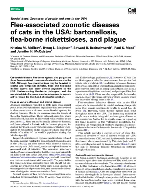 Pdf Flea Associated Zoonotic Diseases Of Cats In The Usa