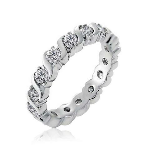 bling jewelry cubic zirconia cz band stackable wave set eternity anniversary wedding band ring