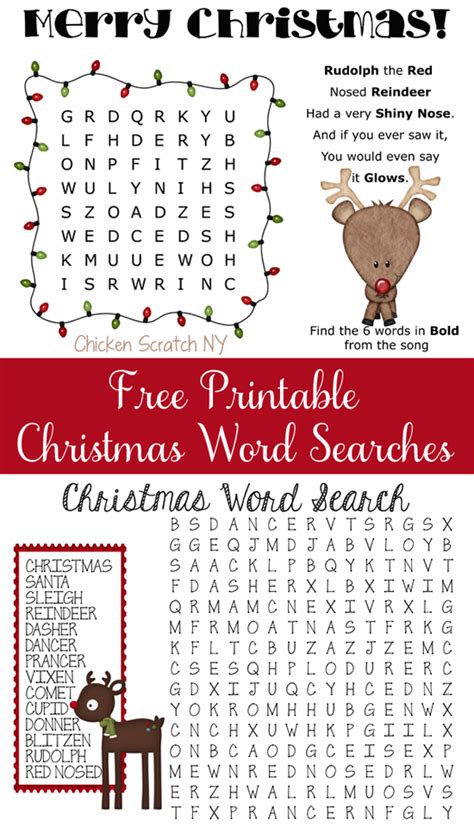 Reindeer Christmas Word Searches