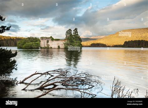 Loch An Eilein Castle At Rothiemurchus Near Aviemore In Scotland Stock