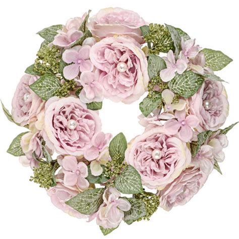 Pearl Wedding Artificial Flowers Wreath Pink 30cm Artificial Flowers
