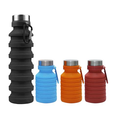 Collapsible Silicone Water Bottle With Carabiner 500ml