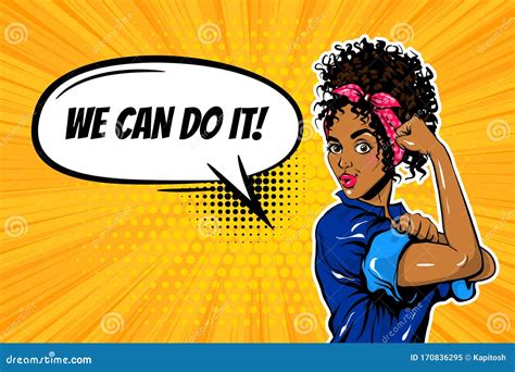 We Can Do It Black Woman Girl Power Pop Art Cartoon Vector 170836295