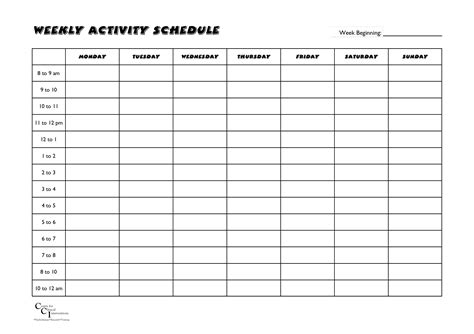 免费 Weekly Activities Schedule 样本文件在