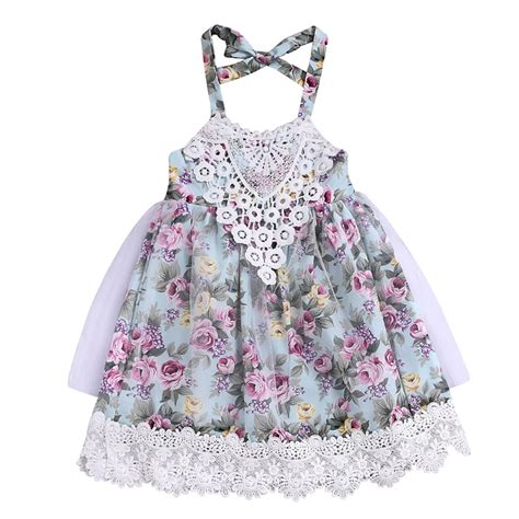 Puseky 2019 New Flower Lace Dress Princess Kids Baby Girls Sleeveless