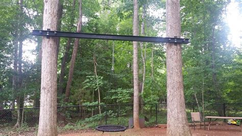 Swing Between Two Trees Using Metal I Beam Shade Landscaping Tree