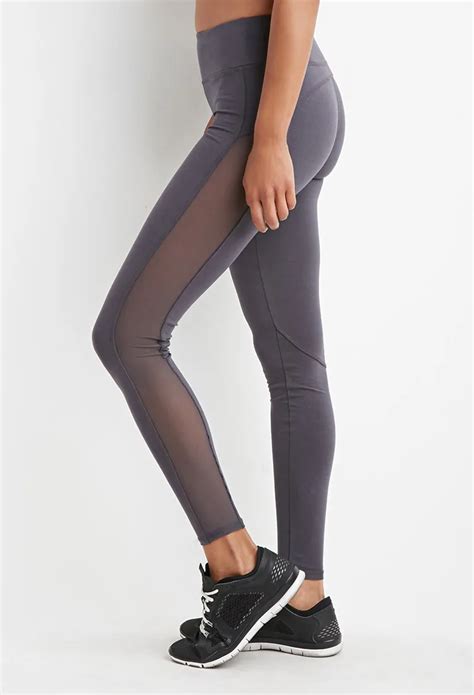 Fitness Legging Met Mesh Side Panel Yoga Pant Supplex Spandex Lycra