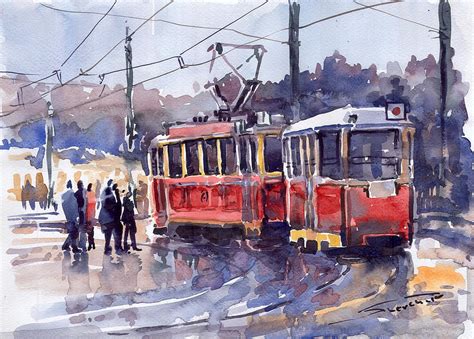 Prague Old Tram 01 Painting By Yuriy Shevchuk Fine Art America