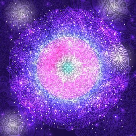 Ornamental Floral Ethnic Mandala On Purple Galaxy Background Digital