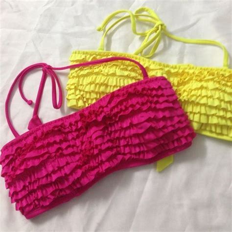 Ruffle Bandeau Bikini Tops Vibrant Bikini Top In Yellow Or Fuchsia With