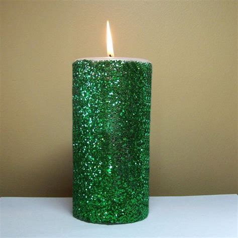 Green Glitter Unscented Pillar Candle Choose Size Handmade In 2020