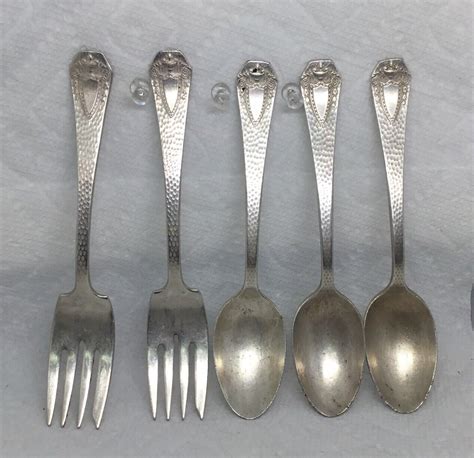 Antique 1847 Rogers Bros Hammered Heraldic Silverplated Forks Spoons Ebay