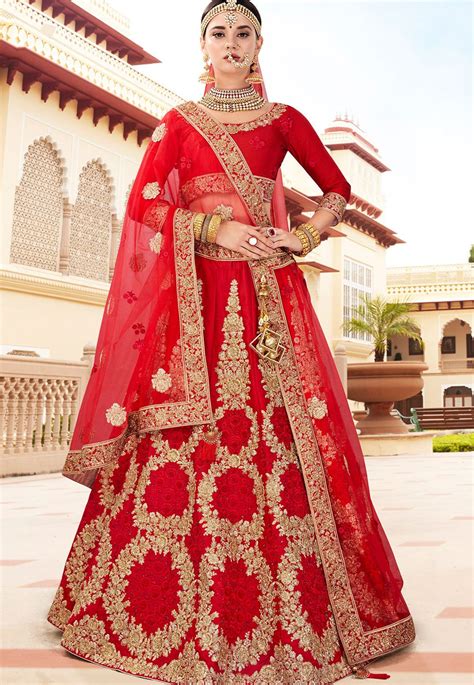 Buy Red Pure Satin Silk Indian Wedding Lehenga In Uk Usa And Canada