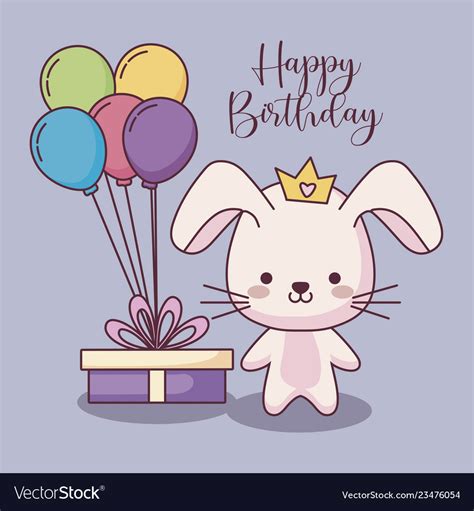 Cute Rabbit Happy Birthday Card Royalty Free Vector Image