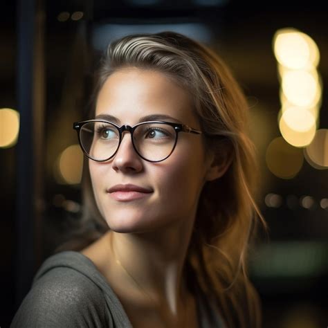 Premium Ai Image A Woman Wearing Glasses Looking At The Camera