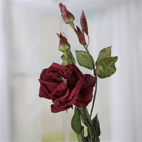Burgundy Artificial Garden Rose Stem Picks And Stems Floral