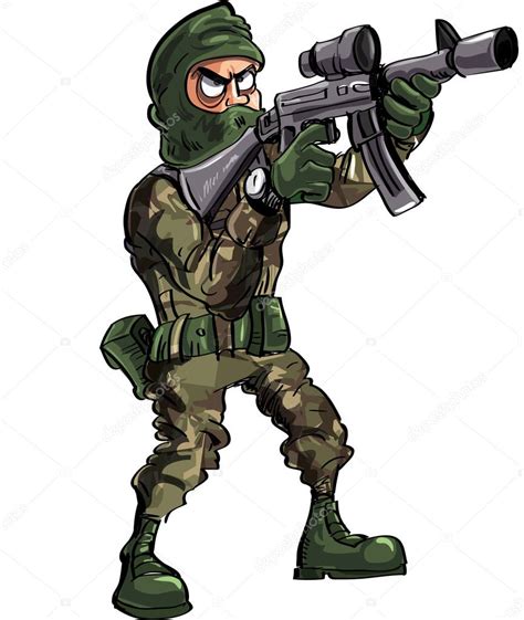 Soldado De Dibujos Animados Con Pistola Y Pasamontañas 2023