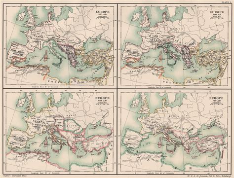 Dark Ages Europe In 565 600 650 And 720 Ad 6th 7th And 8th Centuries 1902 Map