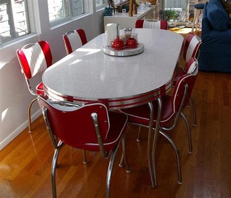 Vintage 1950s red+white formica chrome table dinette set w vinyl + chrome chairs. Formica dining room sets | Retro kitchen tables, Vintage ...