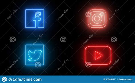 Neon Social Media Icons Set Facebook Instagram Twitter And Youtube