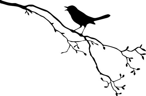 Here is a vintage silhouette of a bird perched on a branch that has many leaves. Bird Royalty-free Drawing - border branches png download ...