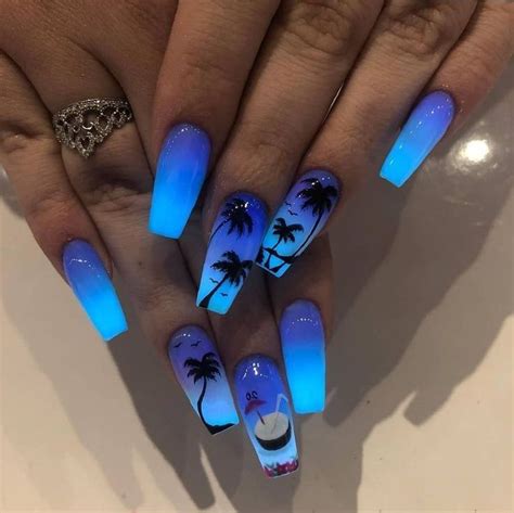 60 Neon Nail Ideas That Are Perfect For Summer Glow Nails Blue Acrylic Nails Blue Ombre Nails