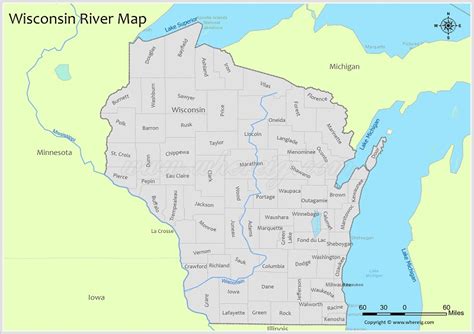 Wisconsin River Map Rivers And Lakes In Wisconsin Pdf