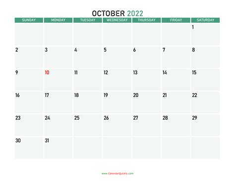 October 2022 Printable Calendar Calendar Quickly