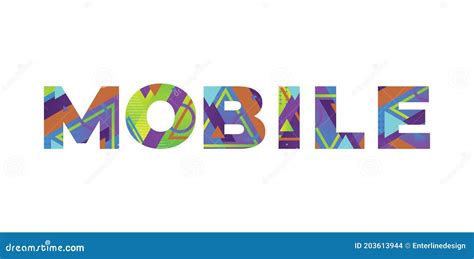 Mobile Concept Retro Colorful Word Art Illustration Stock Vector