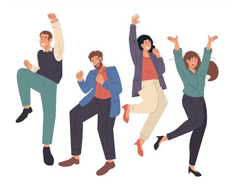 Premium Vector Happy Young Office Workers Jumping Cheerful People