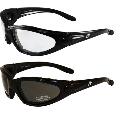 2 Pair Birdz Motorcycle Foam Padded Glasses Sunglasses Smoked And Clear Anti Fog Coated Lenses