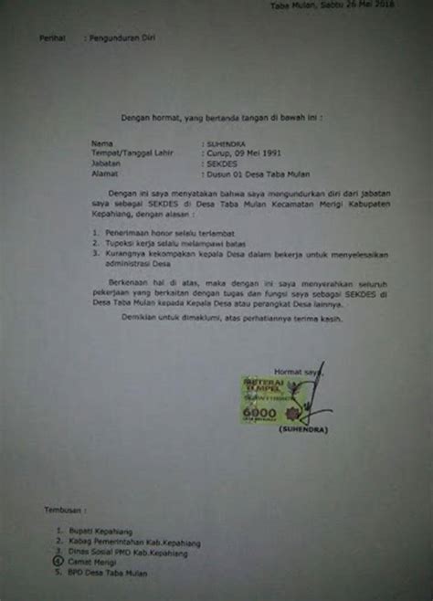 Atas perhatian bapak saya ucapkan banyak terima kasih. 16 Contoh Surat Pengunduran Diri Dari Jabatan Lengkap - Contoh Surat