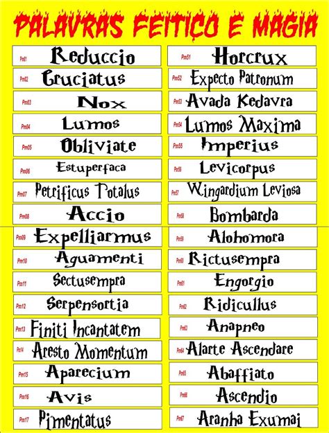 Nomes Dos Feitiços De Harry Potter