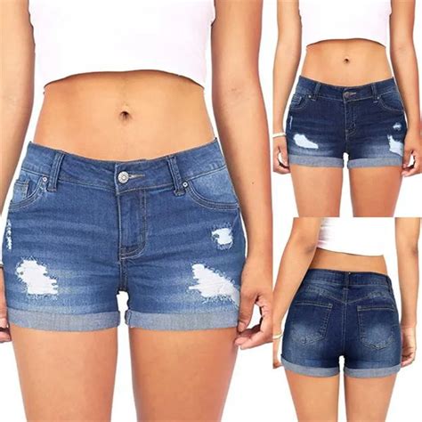 Women Low Waisted Washed Ripped Hole Soft And Comfortable Short Mini Jeans Denim Pants Shorts