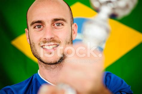 Brazilian Soccer Player Holding The Trophy Stock Photo Royalty Free