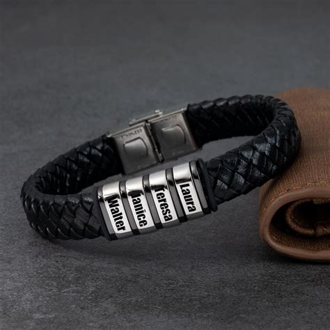 Personalized Mens Beads Braid Name Leather Bracelets With 1 10 Beads