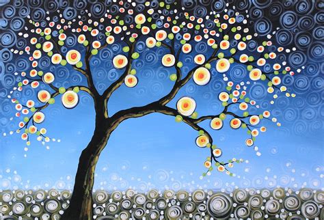 Original Abstract Modern Tree Landscape Kissing Tree Painting By Amy